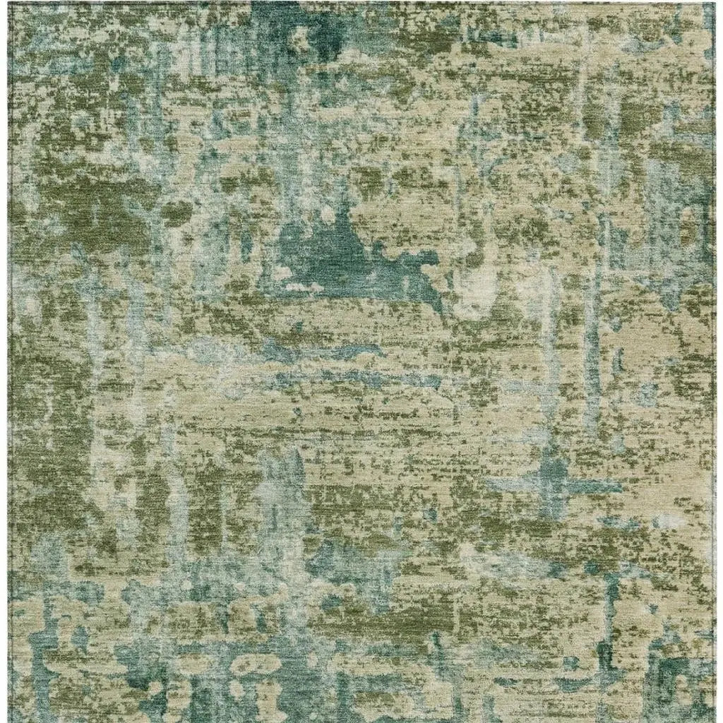 10' X 14' Green And Sage Abstract Washable Indoor Outdoor Area Rug Homeroots Outdoor