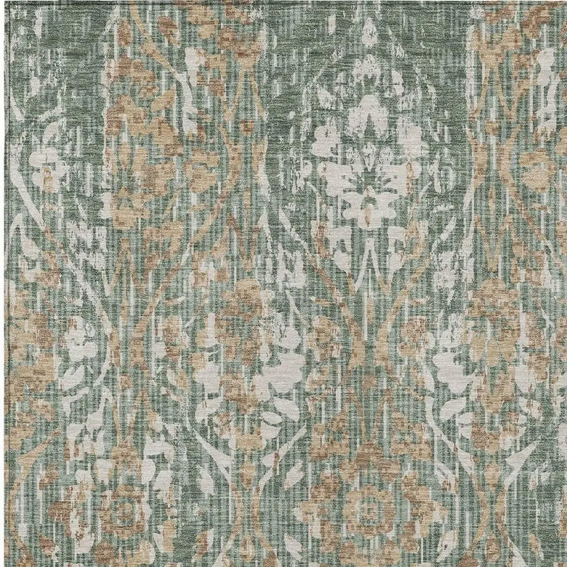 10' X 14' Green And Sage Damask Washable Indoor Outdoor Area Rug Homeroots Outdoor