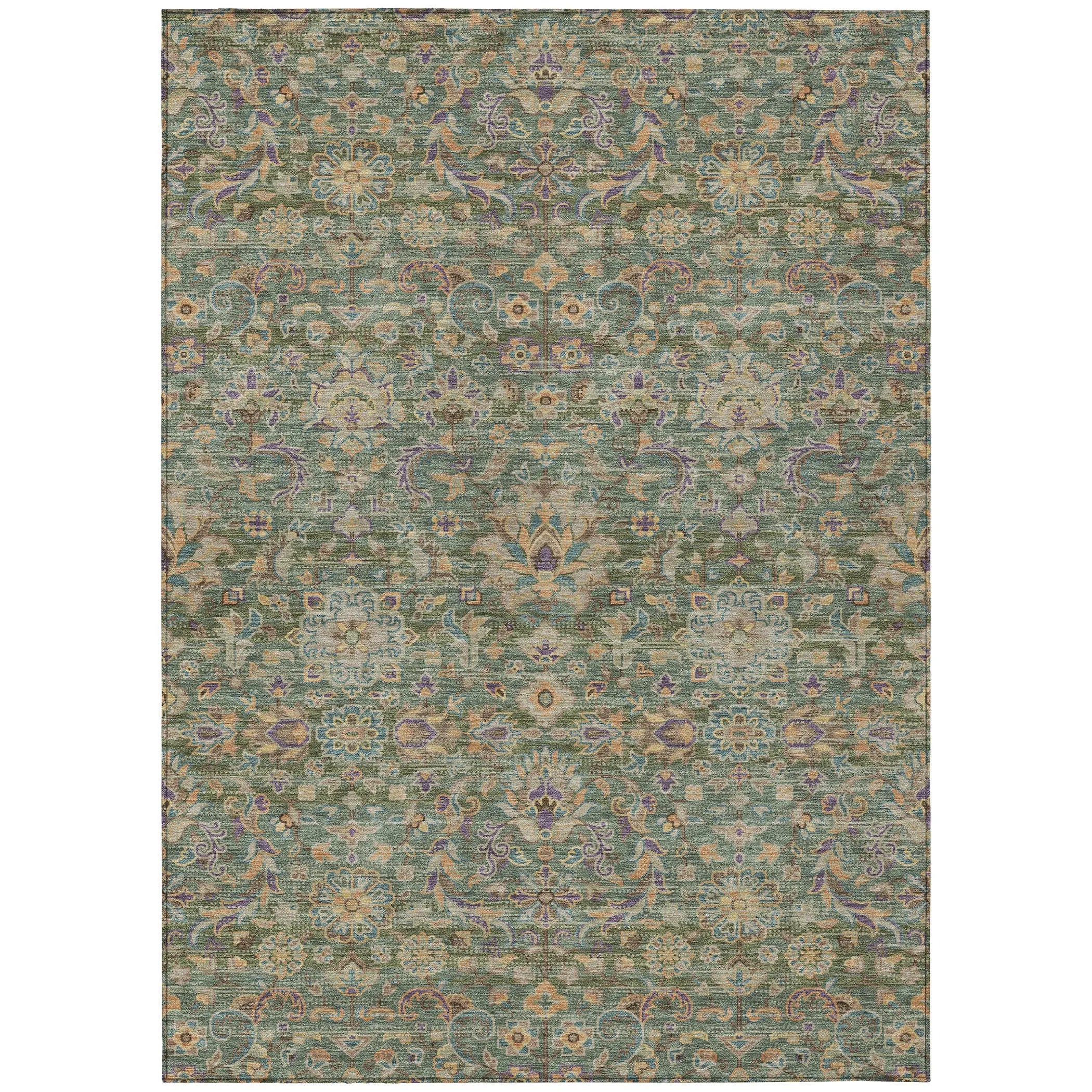 10' X 14' Green And Sage Floral Medallion Washable Indoor Outdoor Area Rug Homeroots Outdoor