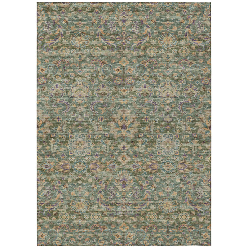 10' X 14' Green And Sage Floral Medallion Washable Indoor Outdoor Area Rug Homeroots Outdoor