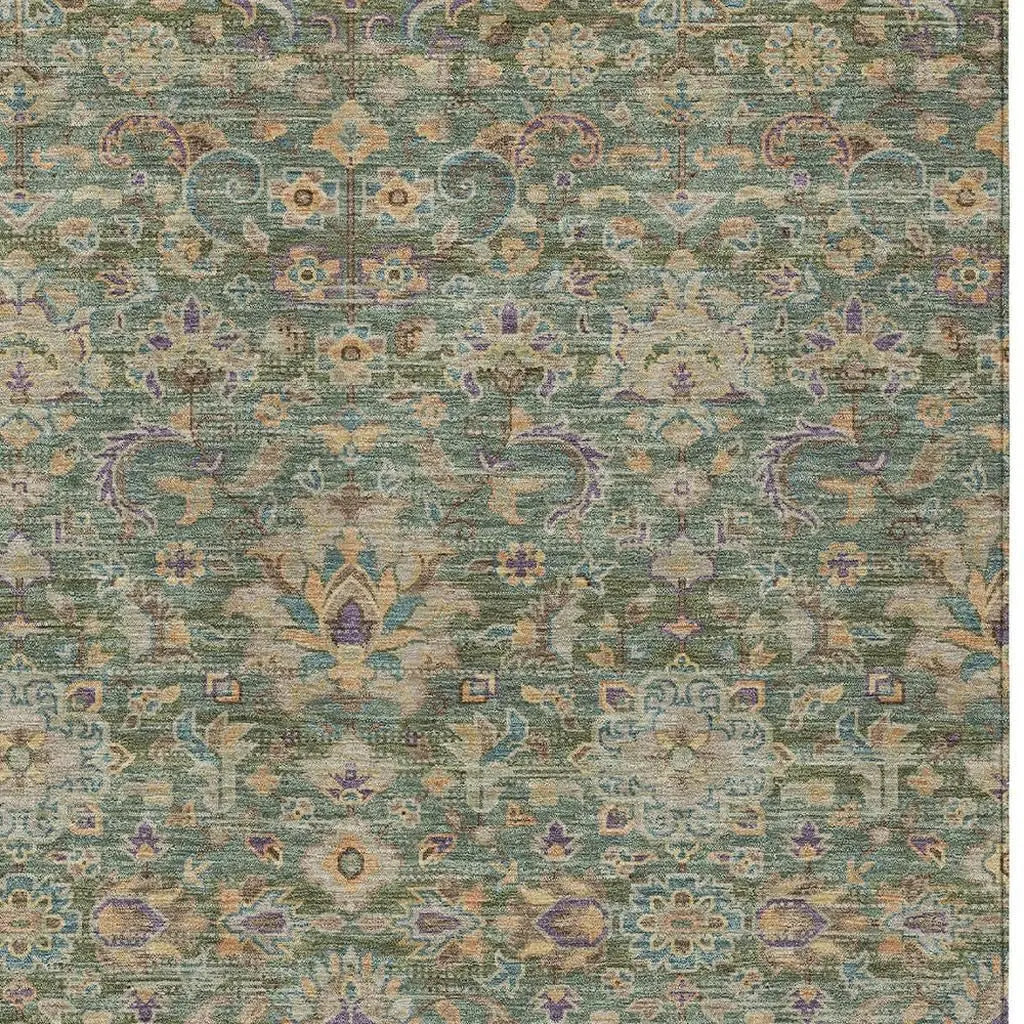 10' X 14' Green And Sage Floral Medallion Washable Indoor Outdoor Area Rug Homeroots Outdoor
