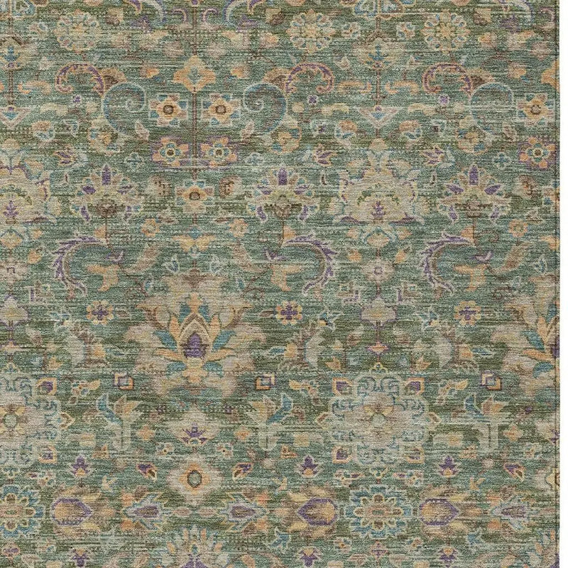 10' X 14' Green And Sage Floral Medallion Washable Indoor Outdoor Area Rug Homeroots Outdoor