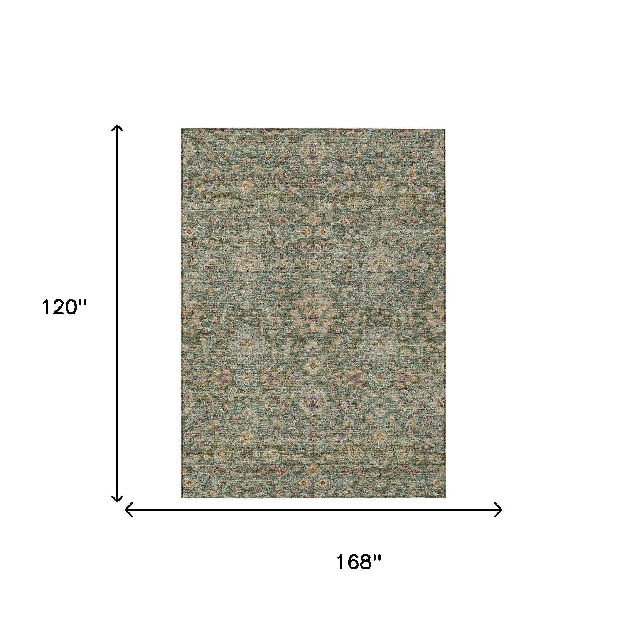 10' X 14' Green And Sage Floral Medallion Washable Indoor Outdoor Area Rug Homeroots Outdoor