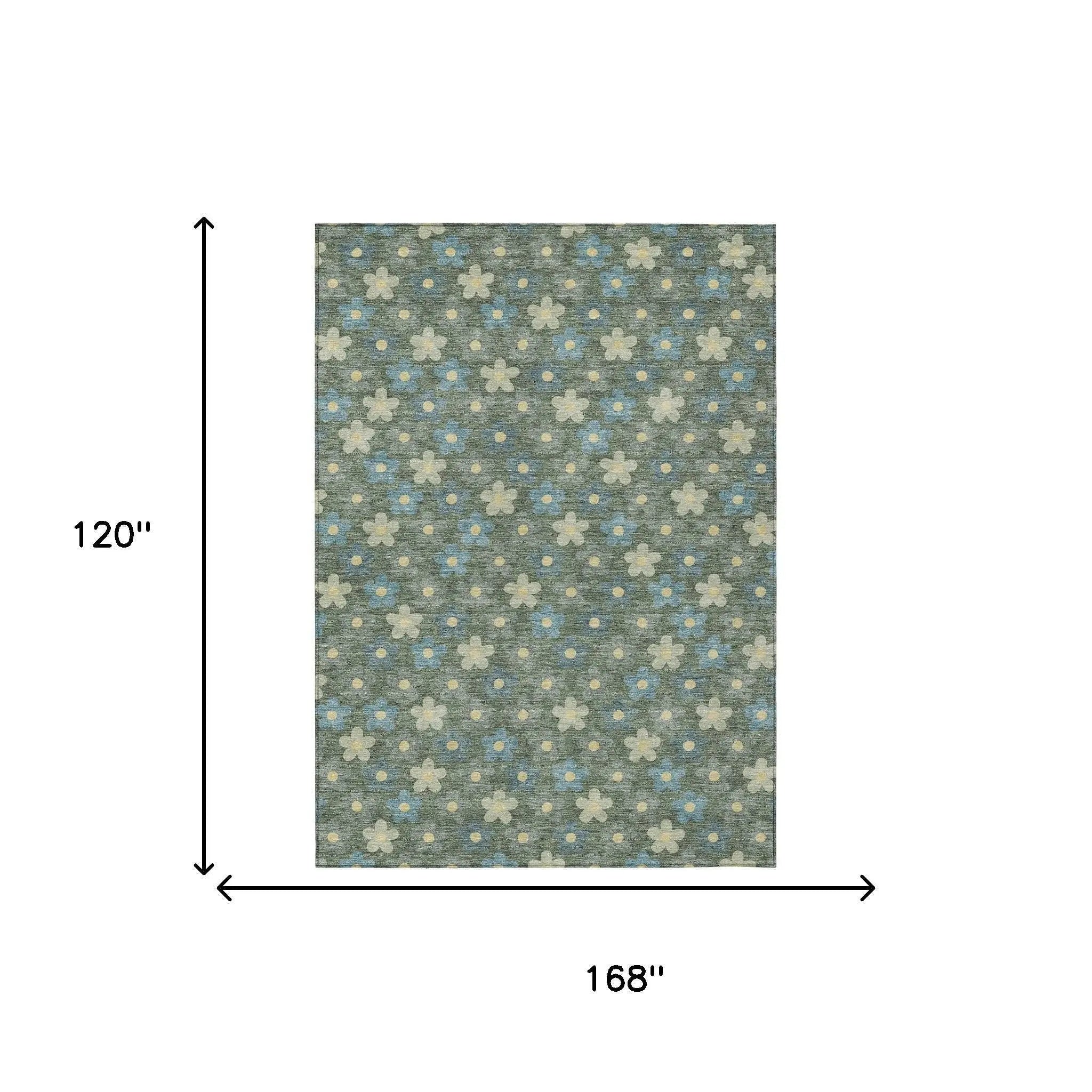 10' X 14' Green And Sage Floral Washable Indoor Outdoor Area Rug Homeroots Outdoor