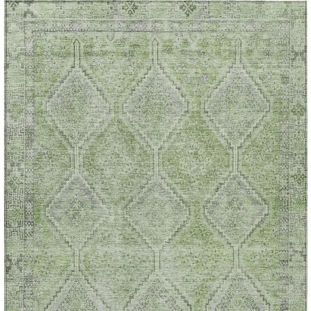 10' X 14' Green And Sage Geometric Washable Indoor Outdoor Area Rug Homeroots Outdoor