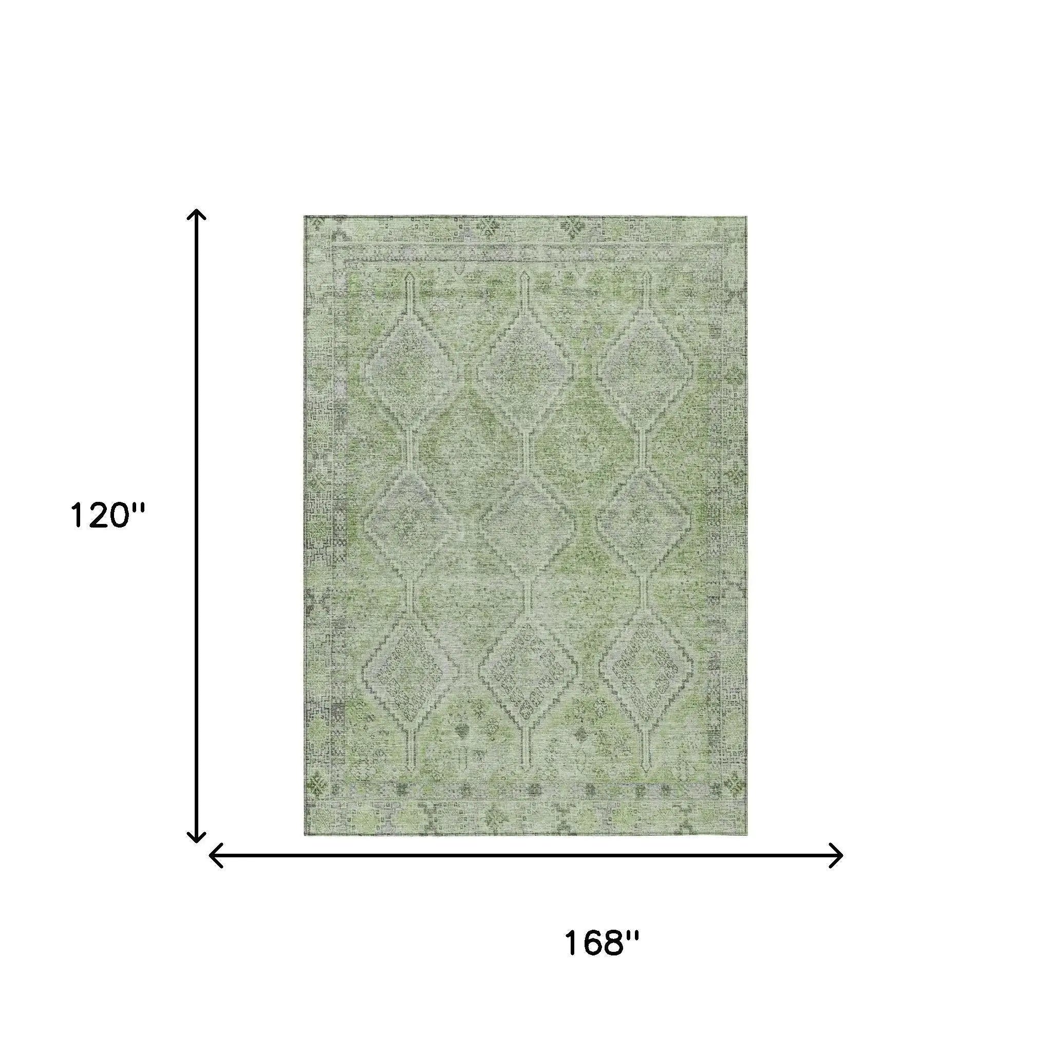 10' X 14' Green And Sage Geometric Washable Indoor Outdoor Area Rug Homeroots Outdoor