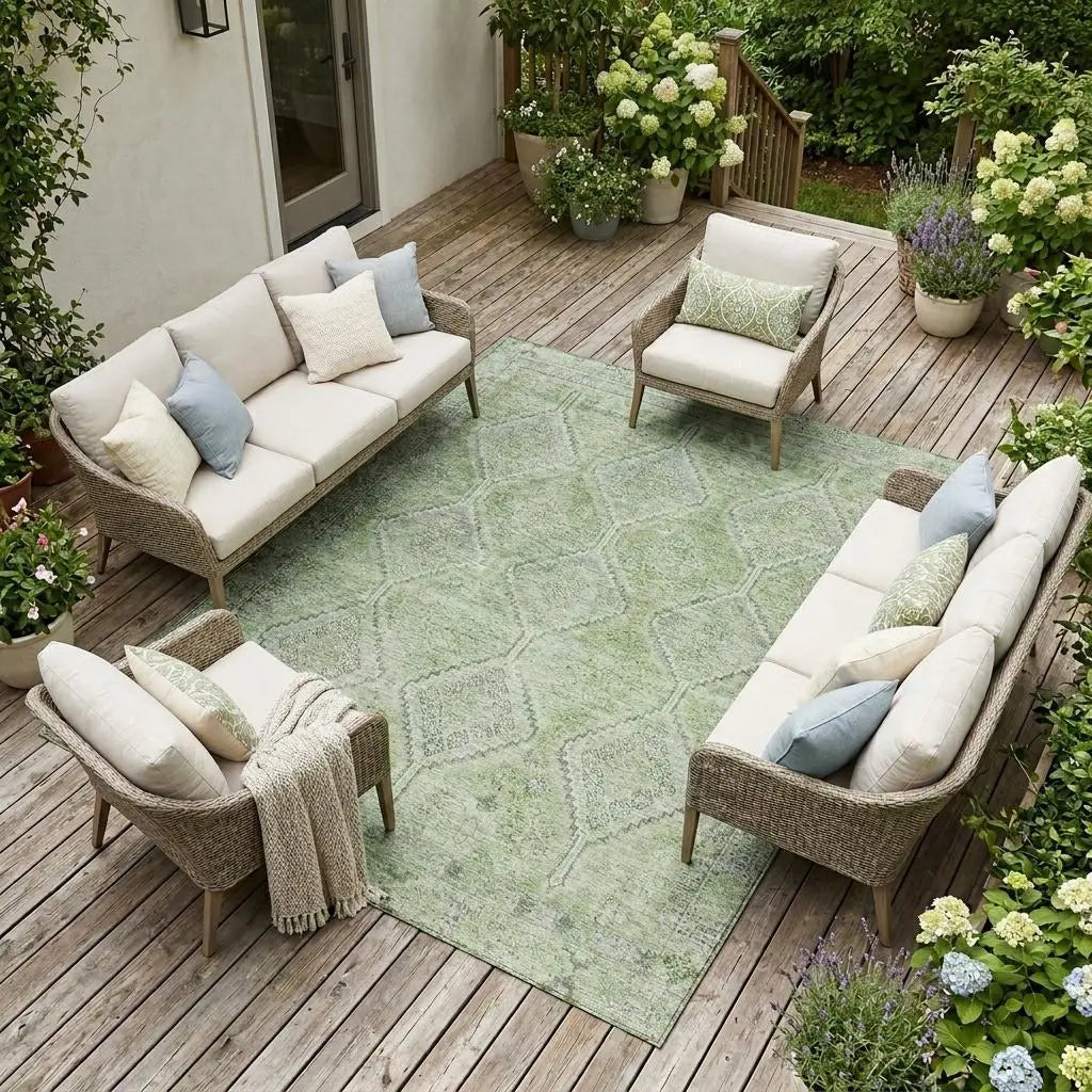 10' X 14' Green And Sage Geometric Washable Indoor Outdoor Area Rug Homeroots Outdoor