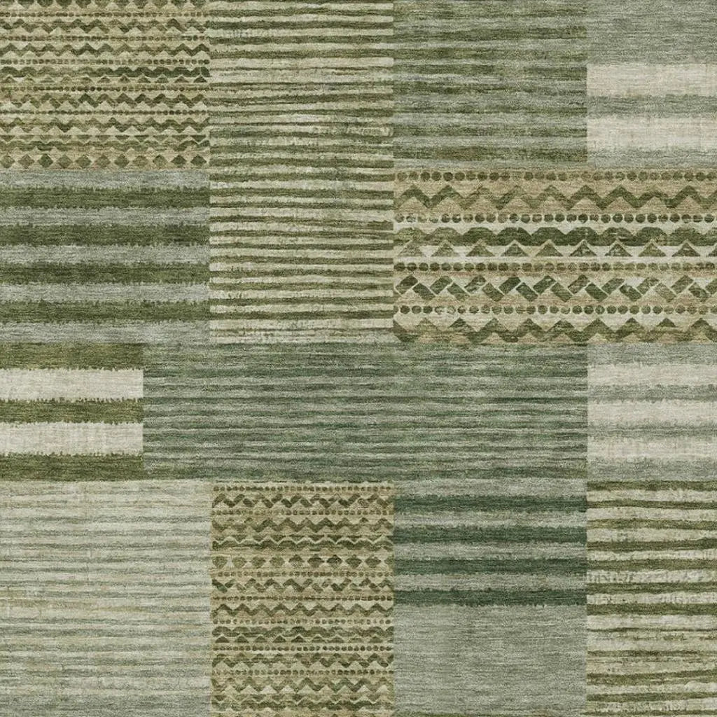 10' X 14' Green And Sage Striped Washable Indoor Outdoor Area Rug Homeroots Outdoor