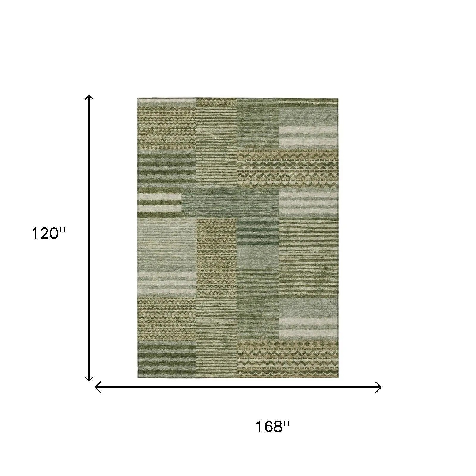 10' X 14' Green And Sage Striped Washable Indoor Outdoor Area Rug Homeroots Outdoor