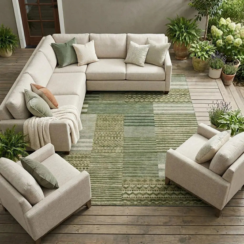10' X 14' Green And Sage Striped Washable Indoor Outdoor Area Rug Homeroots Outdoor