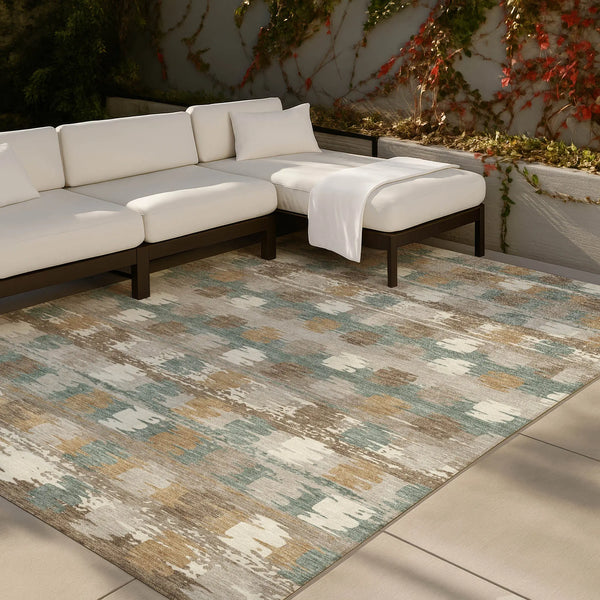 10' X 14' Green And Silver Abstract Washable Indoor Outdoor Area Rug Homeroots Outdoor