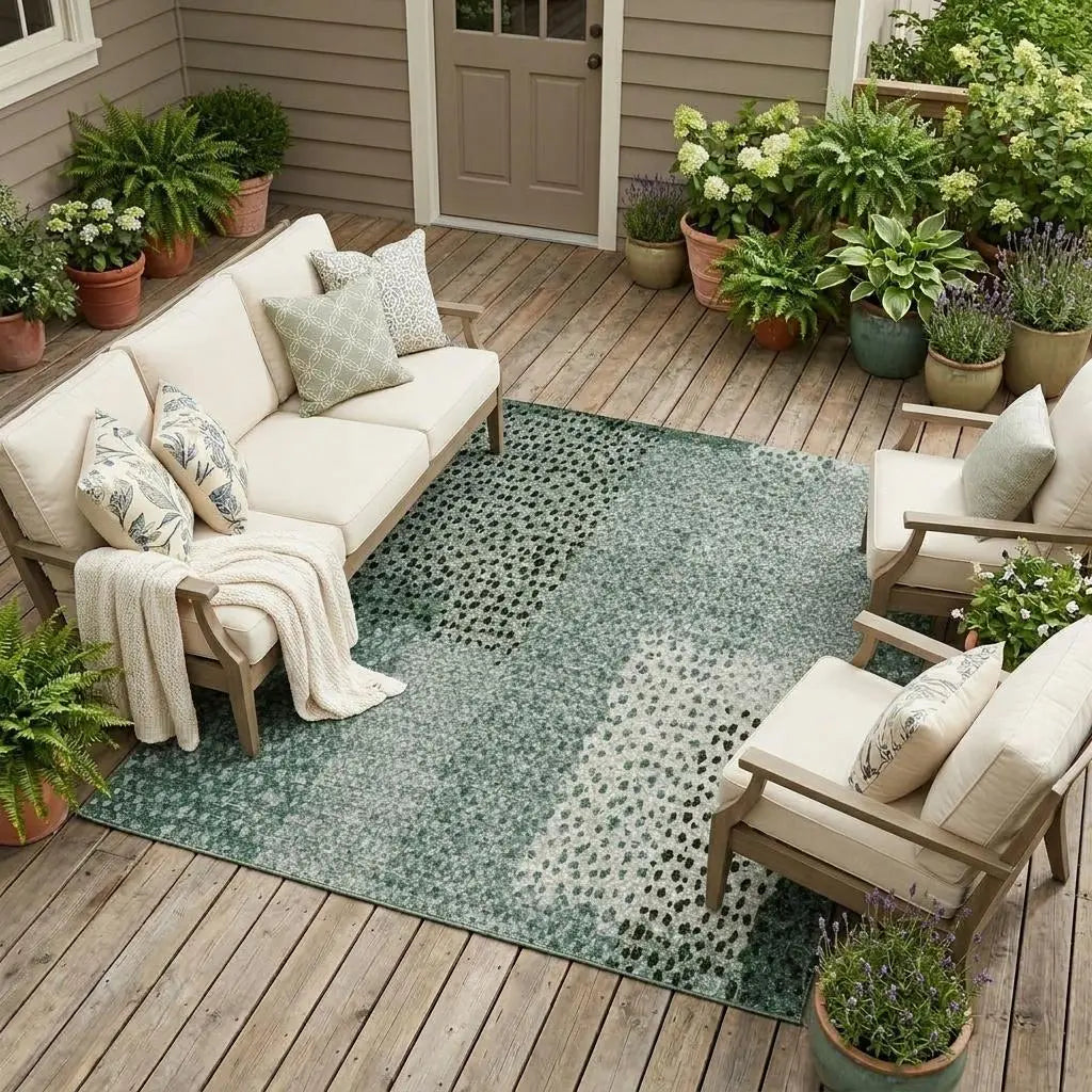 10' X 14' Green And Silver Abstract Washable Indoor Outdoor Area Rug Homeroots Outdoor