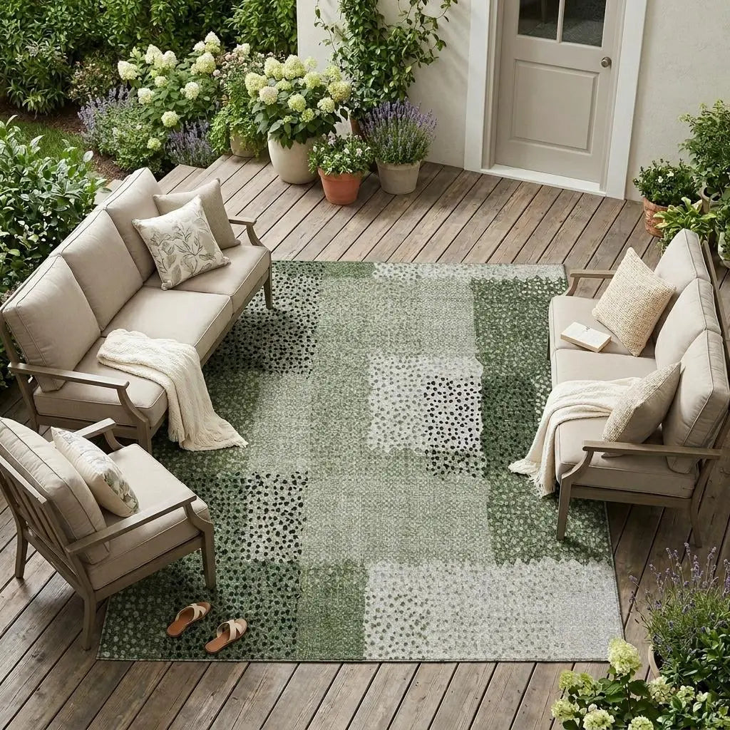 10' X 14' Green And Silver Abstract Washable Indoor Outdoor Area Rug Homeroots Outdoor