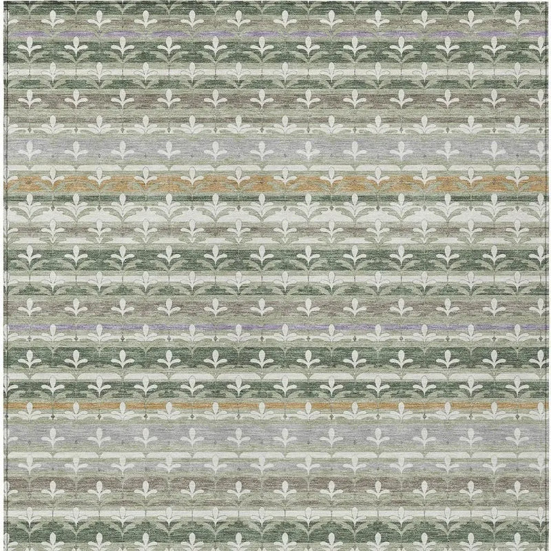 10' X 14' Green And Silver Damask Washable Indoor Outdoor Area Rug Homeroots Outdoor