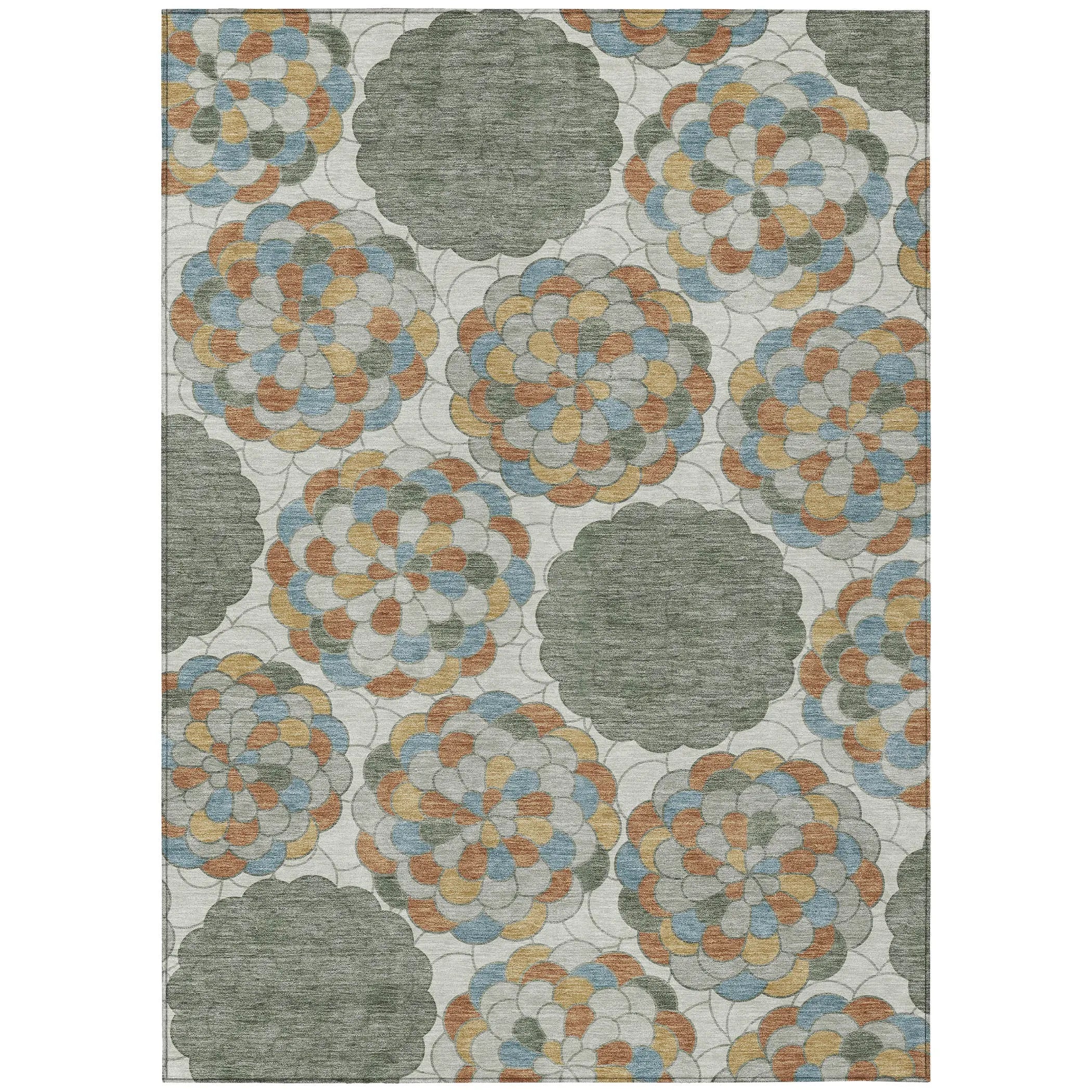 10' X 14' Green And Silver Floral Washable Indoor Outdoor Area Rug Homeroots Outdoor