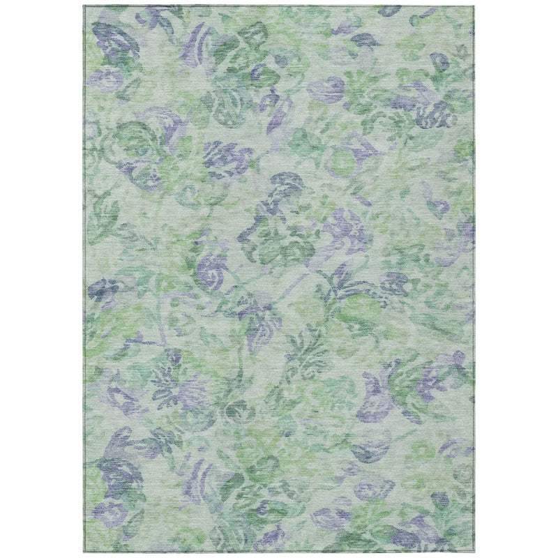 10' X 14' Green And Silver Floral Washable Indoor Outdoor Area Rug Homeroots Outdoor