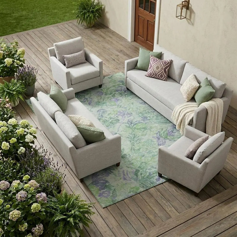 10' X 14' Green And Silver Floral Washable Indoor Outdoor Area Rug Homeroots Outdoor