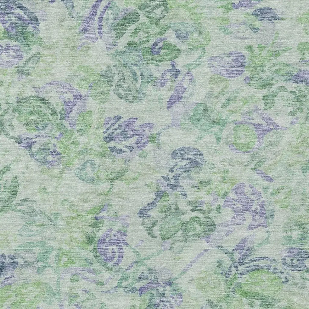 10' X 14' Green And Silver Floral Washable Indoor Outdoor Area Rug Homeroots Outdoor