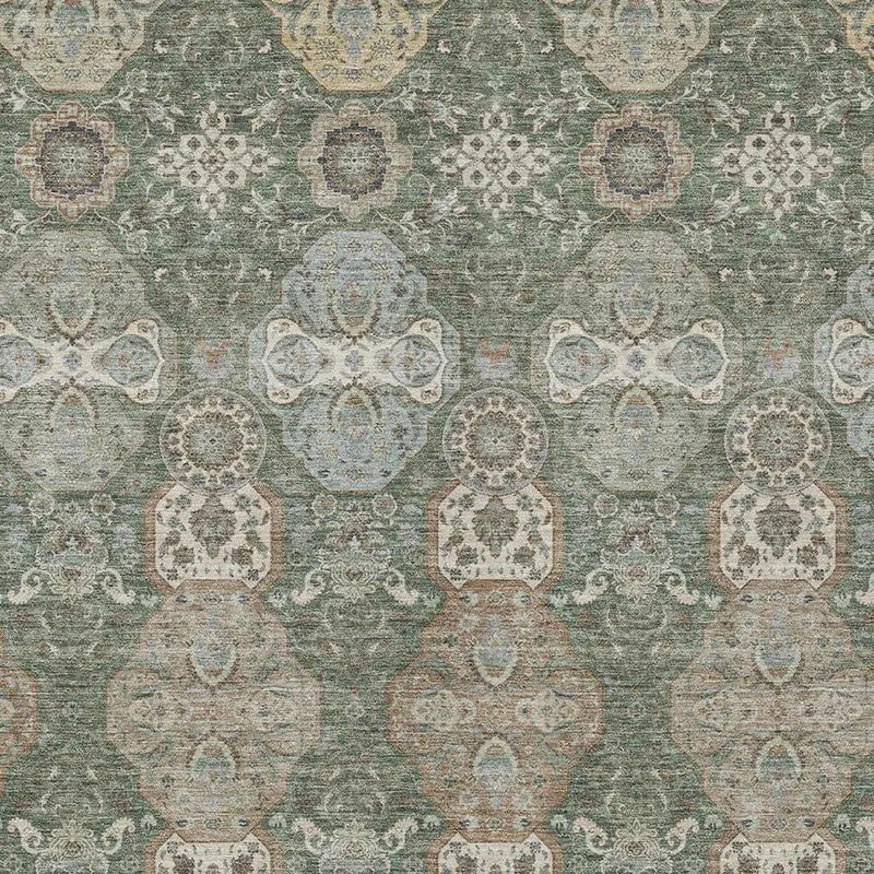 10' X 14' Green And Silver Floral Washable Indoor Outdoor Area Rug Homeroots Outdoor