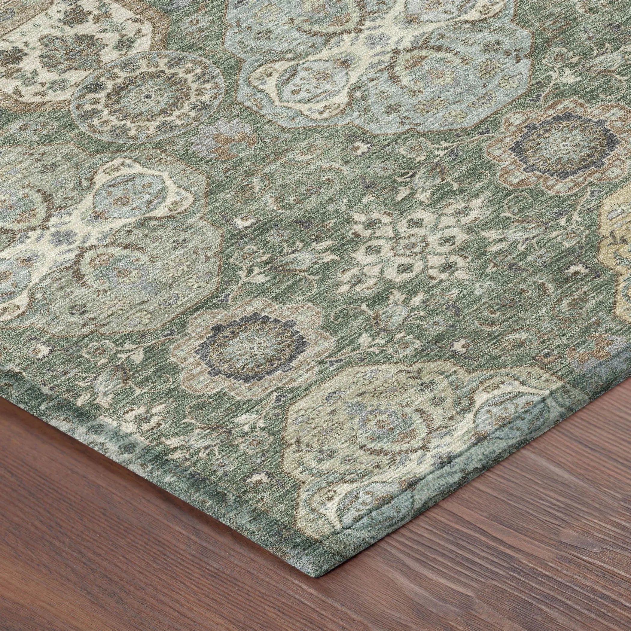 10' X 14' Green And Silver Floral Washable Indoor Outdoor Area Rug Homeroots Outdoor