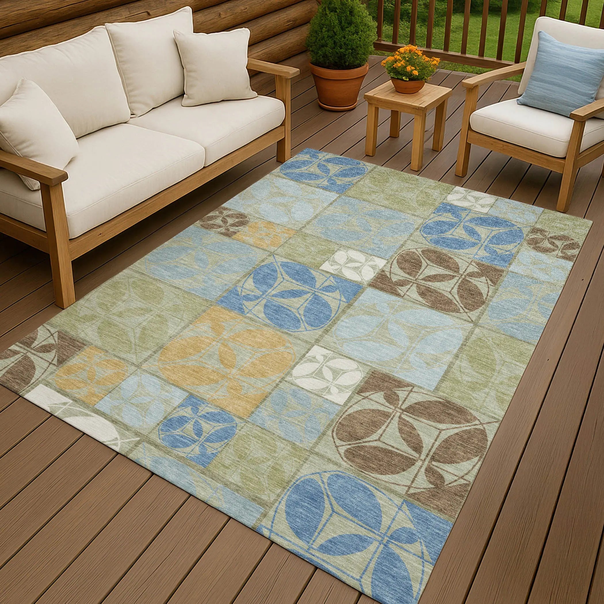 10' X 14' Green And Silver Geometric Washable Indoor Outdoor Area Rug Homeroots Outdoor