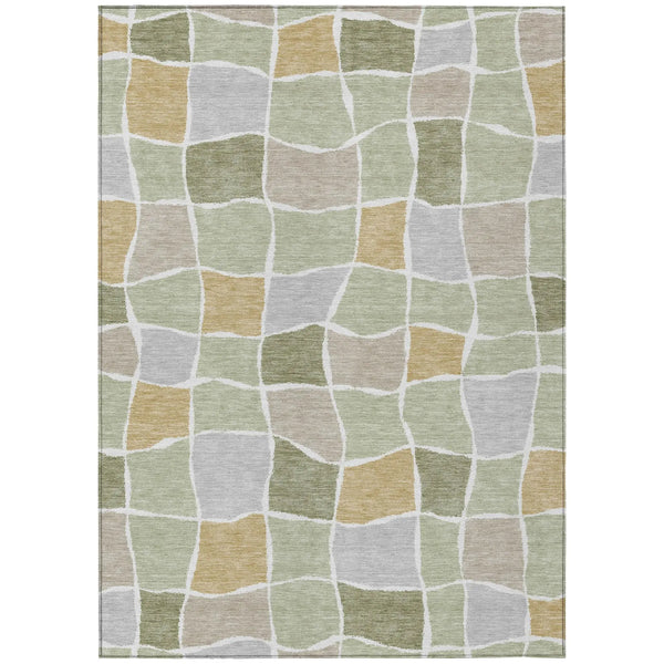 10' X 14' Green And Silver Geometric Washable Indoor Outdoor Area Rug Homeroots Outdoor