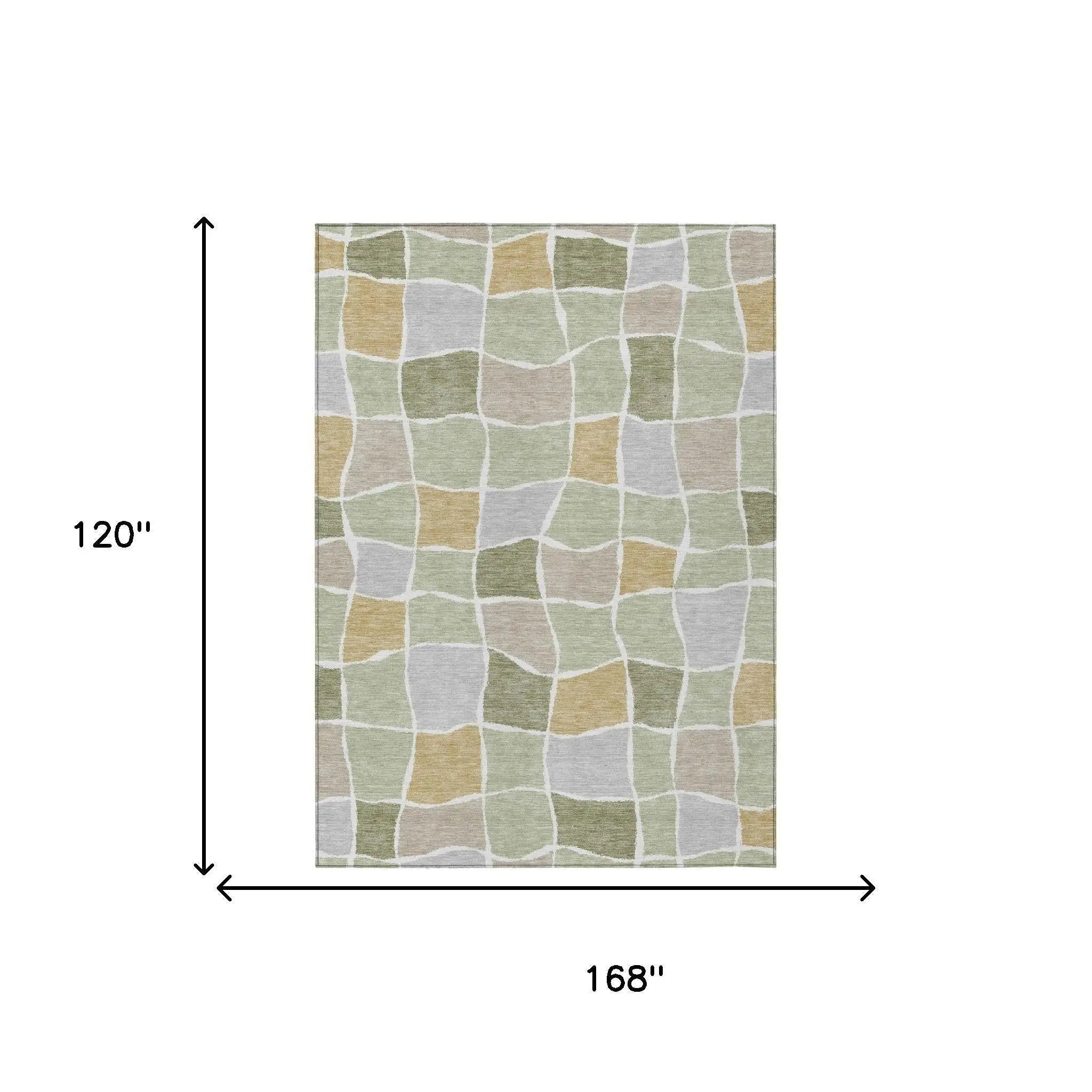 10' X 14' Green And Silver Geometric Washable Indoor Outdoor Area Rug Homeroots Outdoor