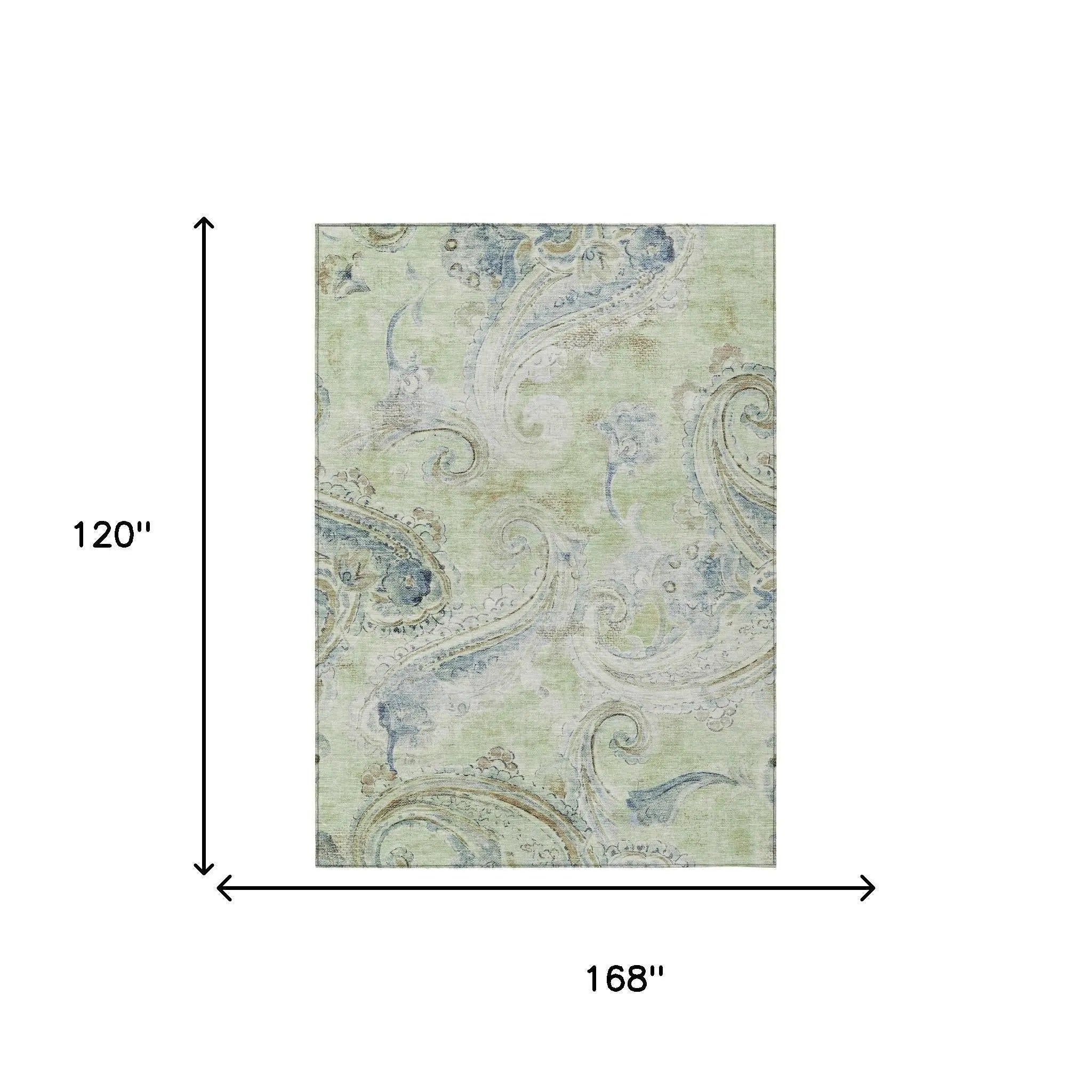 10' X 14' Green And Silver Paisley Washable Indoor Outdoor Area Rug Homeroots Outdoor