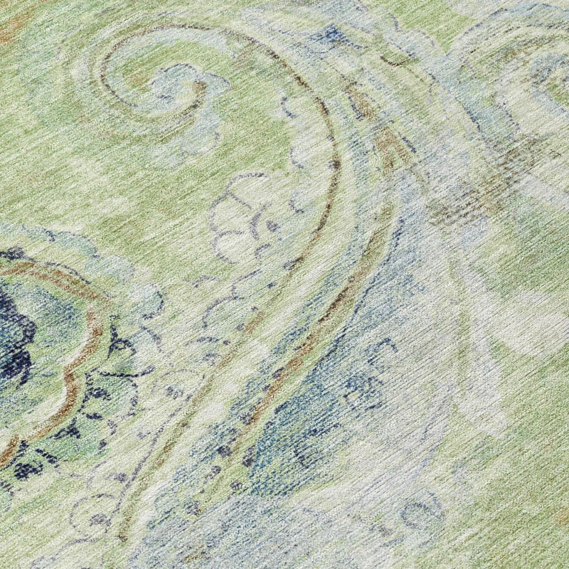 10' X 14' Green And Silver Paisley Washable Indoor Outdoor Area Rug Homeroots Outdoor