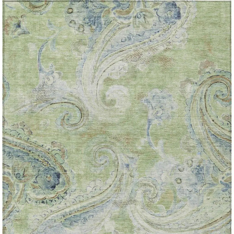 10' X 14' Green And Silver Paisley Washable Indoor Outdoor Area Rug Homeroots Outdoor