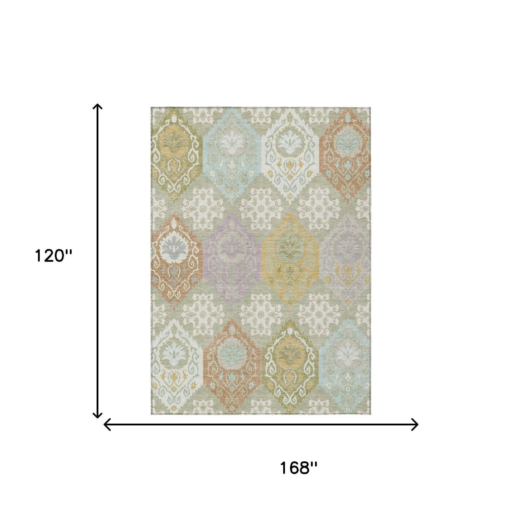 10' X 14' Green And Sky Blue Geometric Washable Indoor Outdoor Area Rug Homeroots Outdoor
