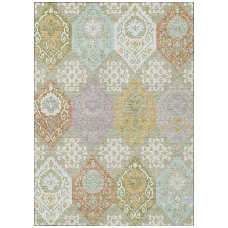 10' X 14' Green And Sky Blue Geometric Washable Indoor Outdoor Area Rug Homeroots Outdoor