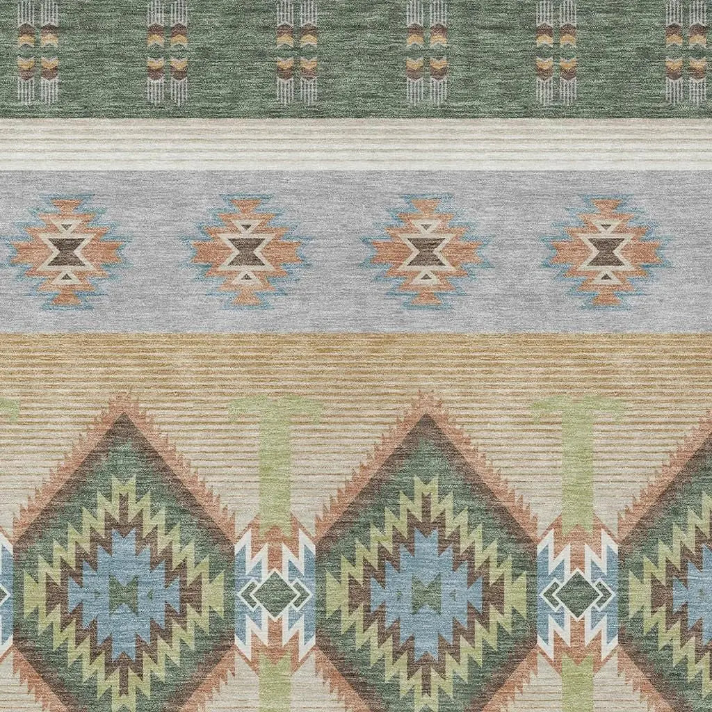 10' X 14' Green And Tan Southwestern Washable Indoor Outdoor Area Rug Homeroots Outdoor