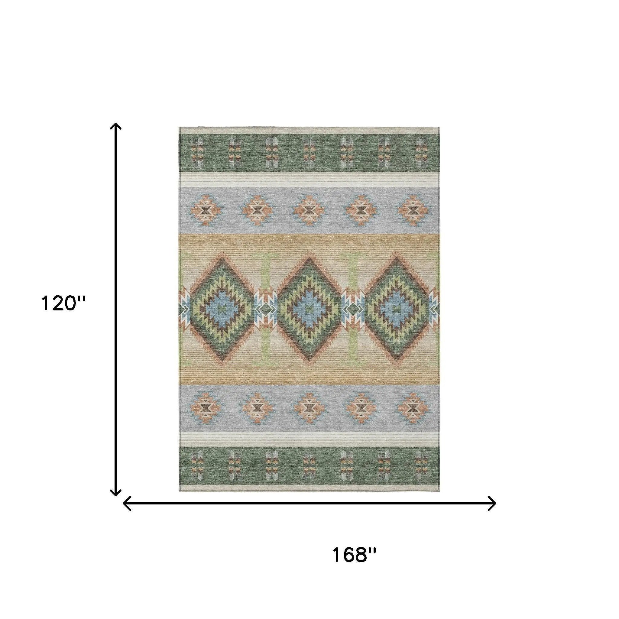 10' X 14' Green And Tan Southwestern Washable Indoor Outdoor Area Rug Homeroots Outdoor
