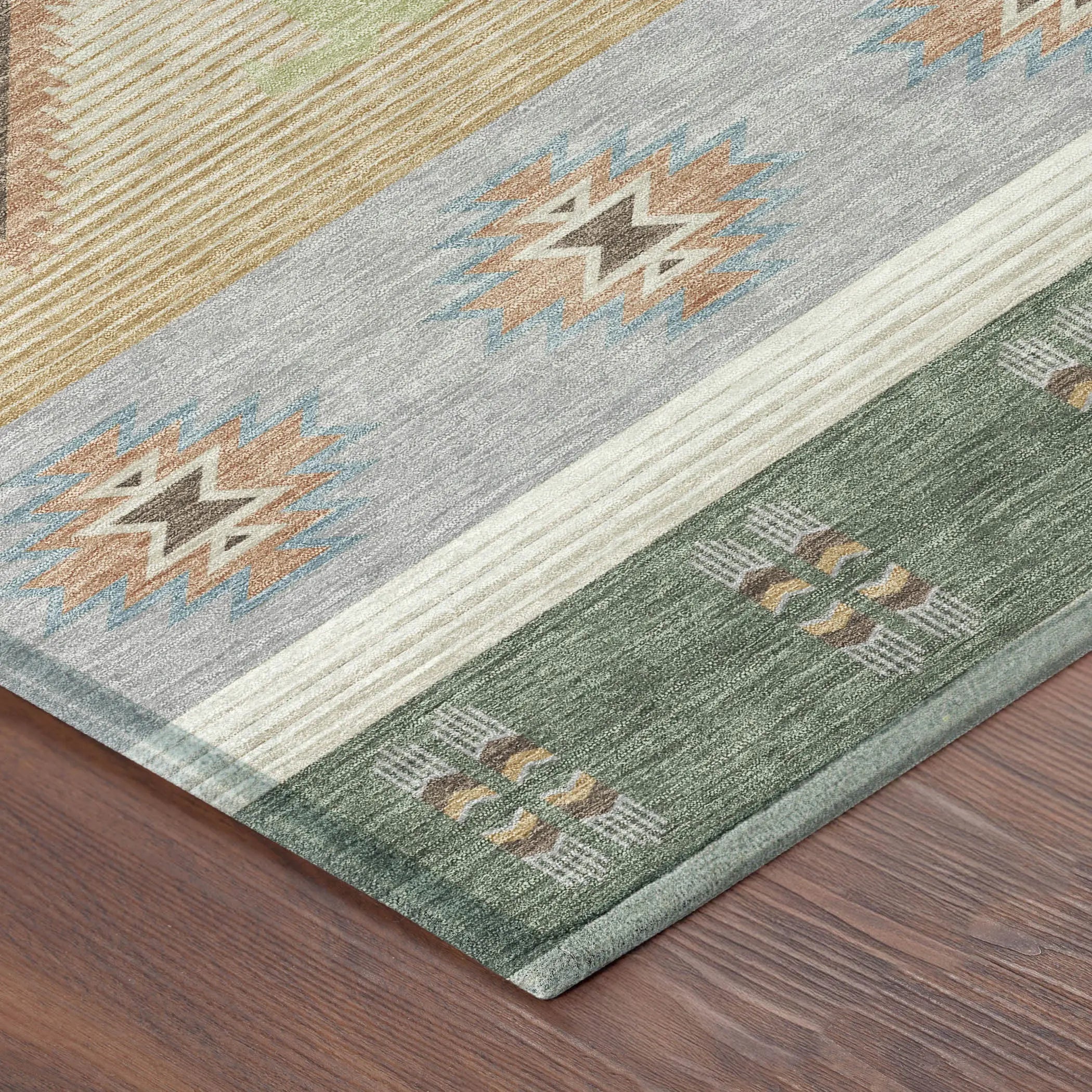 10' X 14' Green And Tan Southwestern Washable Indoor Outdoor Area Rug Homeroots Outdoor