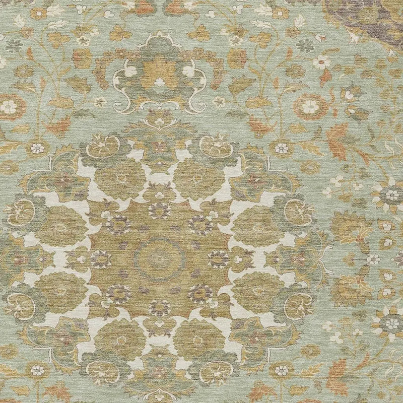 10' X 14' Green And Taupe Damask Washable Indoor Outdoor Area Rug Homeroots Outdoor