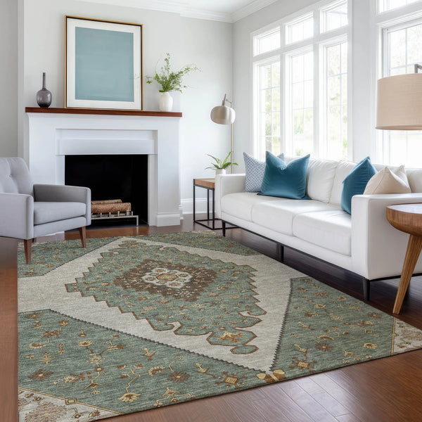 10' X 14' Green And Taupe Geometric Washable Indoor Outdoor Area Rug Homeroots Outdoor