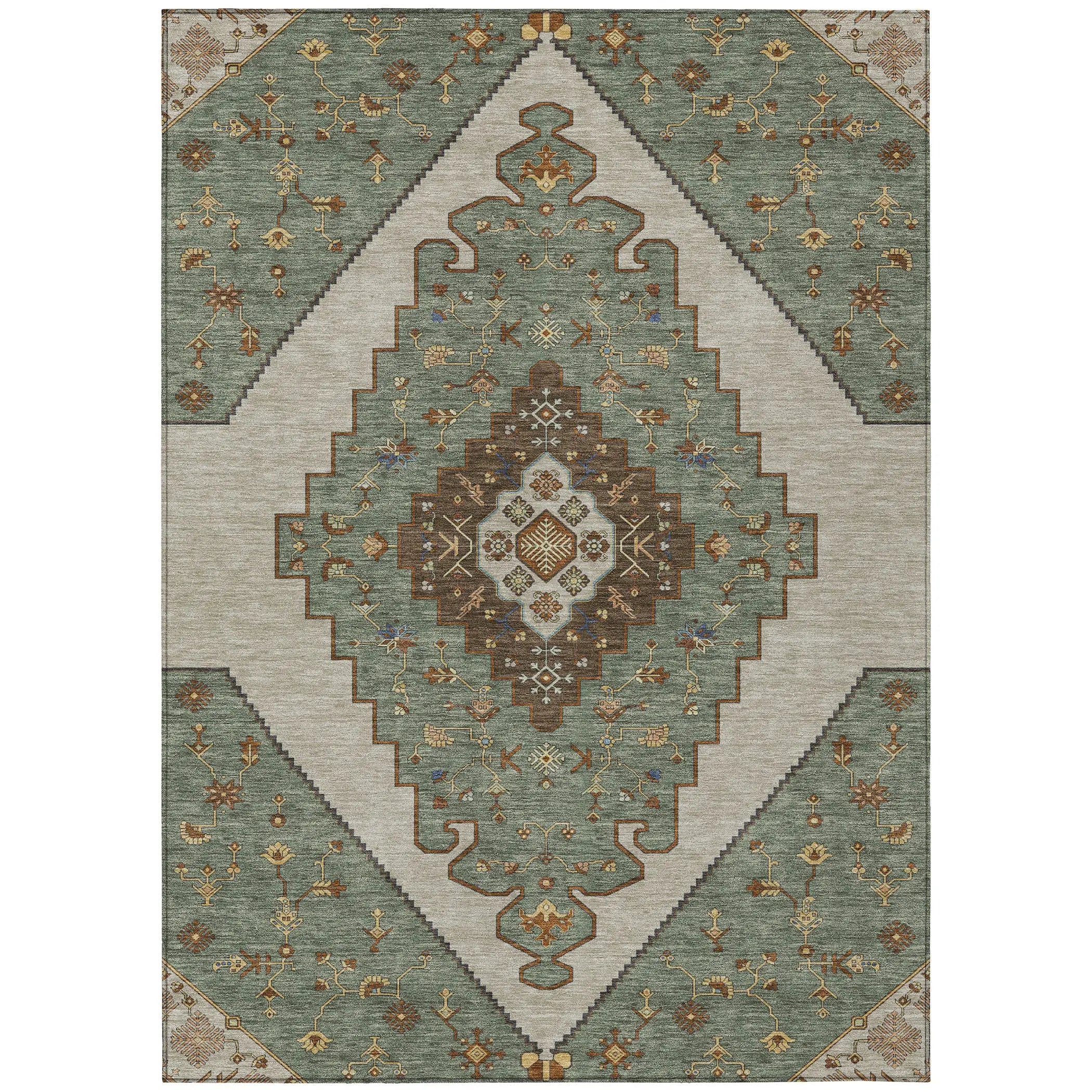 10' X 14' Green And Taupe Geometric Washable Indoor Outdoor Area Rug Homeroots Outdoor