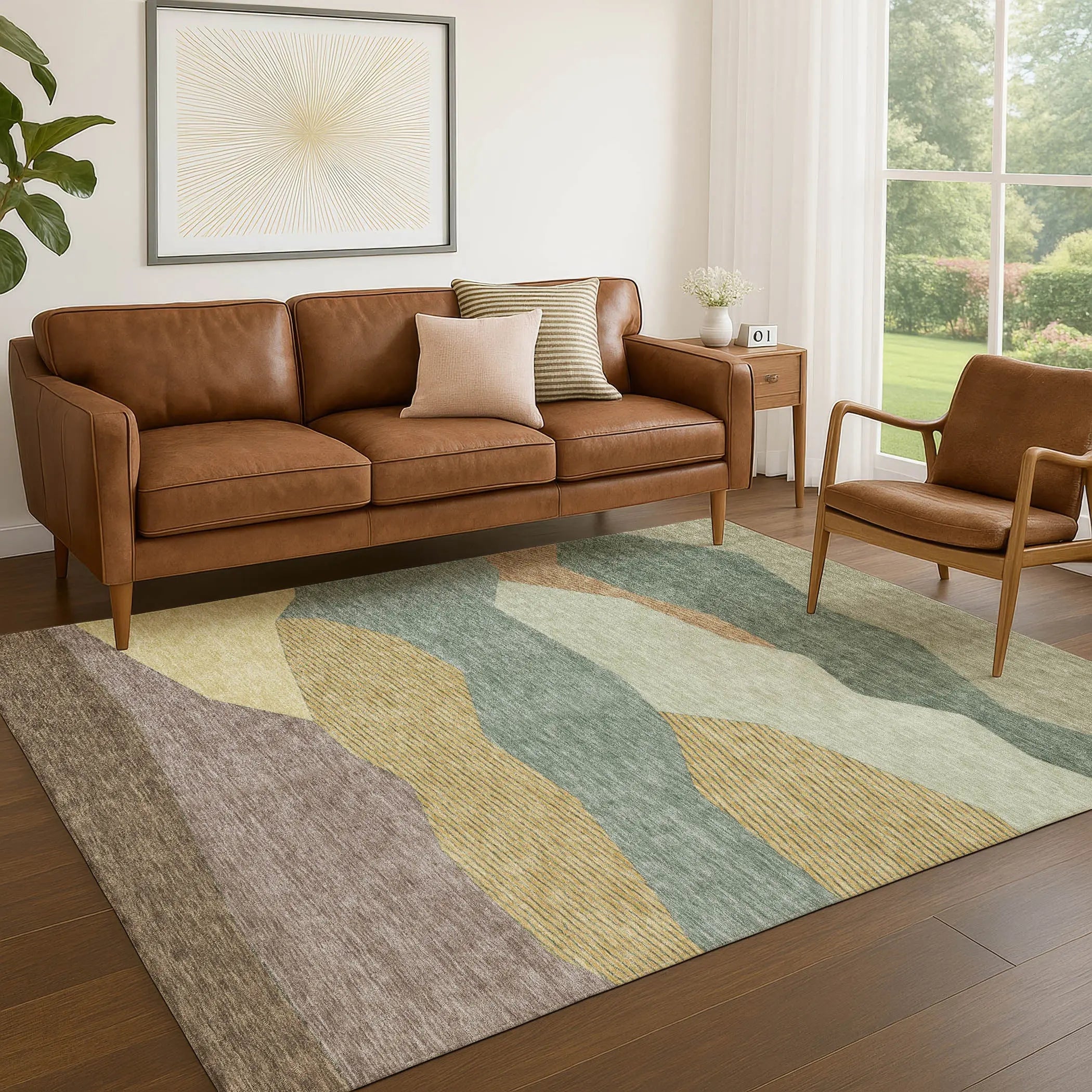 10' X 14' Green And Taupe Geometric Washable Indoor Outdoor Area Rug Homeroots Outdoor