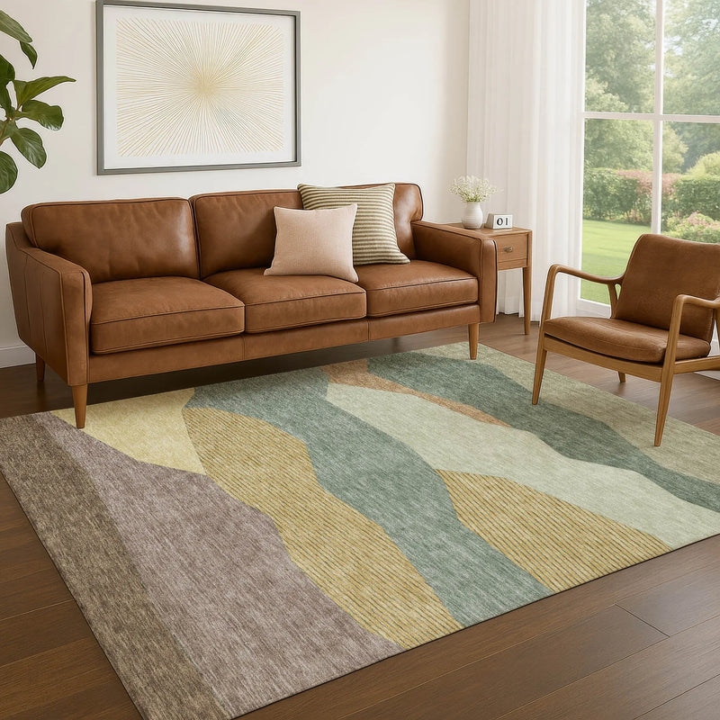 10' X 14' Green And Taupe Geometric Washable Indoor Outdoor Area Rug Homeroots Outdoor