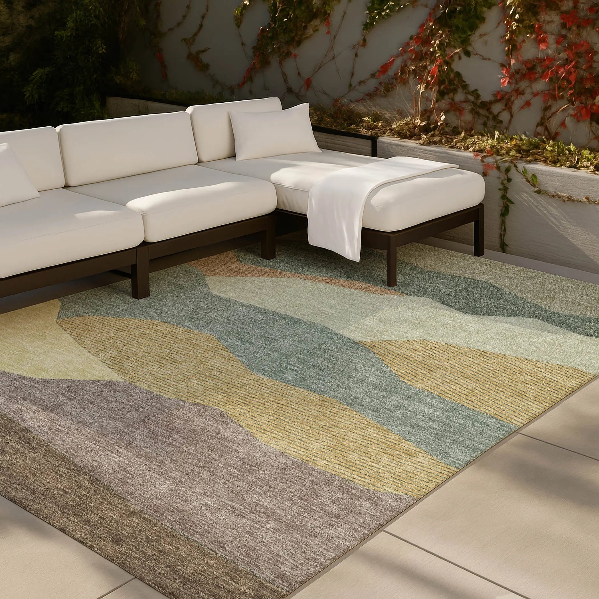 10' X 14' Green And Taupe Geometric Washable Indoor Outdoor Area Rug Homeroots Outdoor