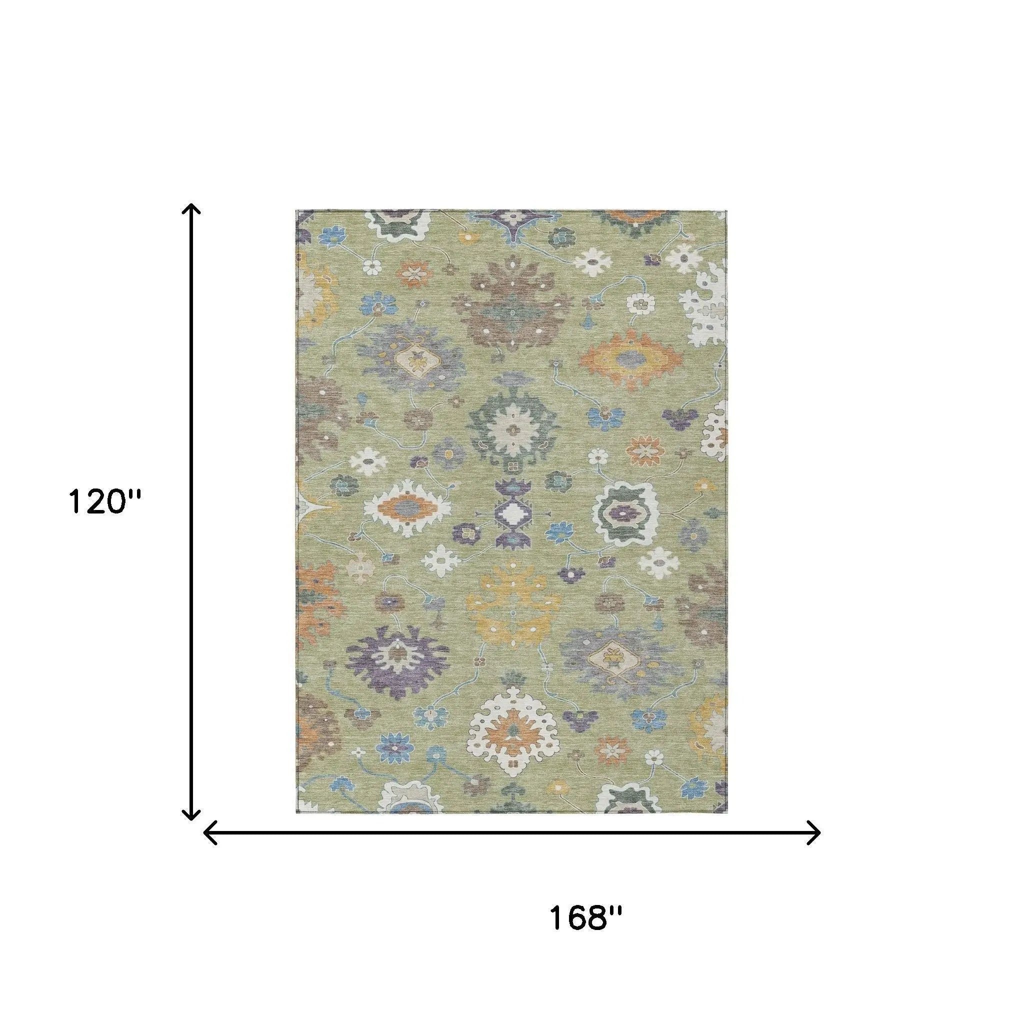 10' X 14' Green And Taupe Oriental Washable Indoor Outdoor Area Rug Homeroots Outdoor