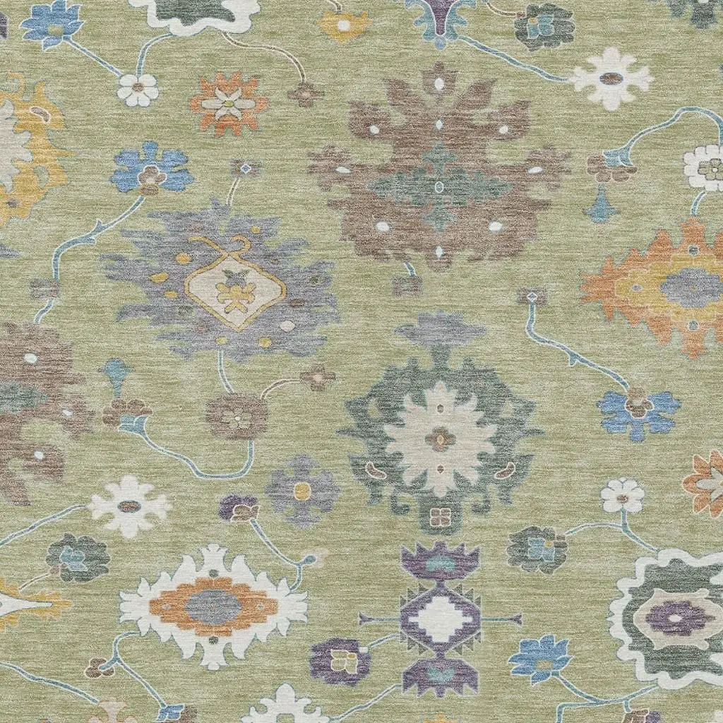 10' X 14' Green And Taupe Oriental Washable Indoor Outdoor Area Rug Homeroots Outdoor