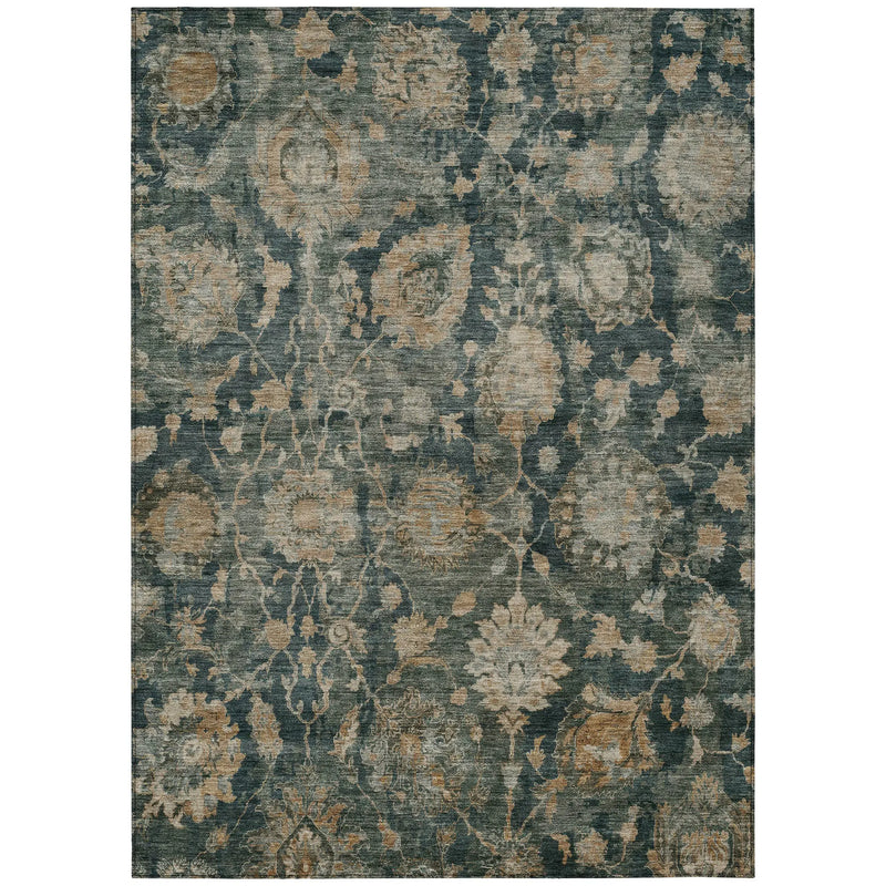 10' X 14' Green And Teal Blue Botanical Leaves Washable Indoor Outdoor Area Rug Homeroots Outdoor