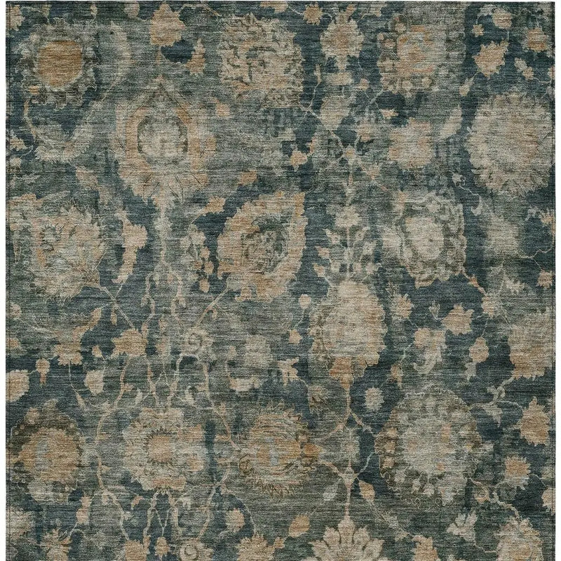 10' X 14' Green And Teal Blue Botanical Leaves Washable Indoor Outdoor Area Rug Homeroots Outdoor