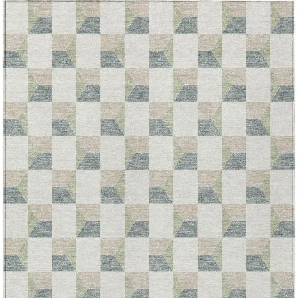 10' X 14' Green And Teal Blue Geometric Washable Indoor Outdoor Area Rug Homeroots Outdoor