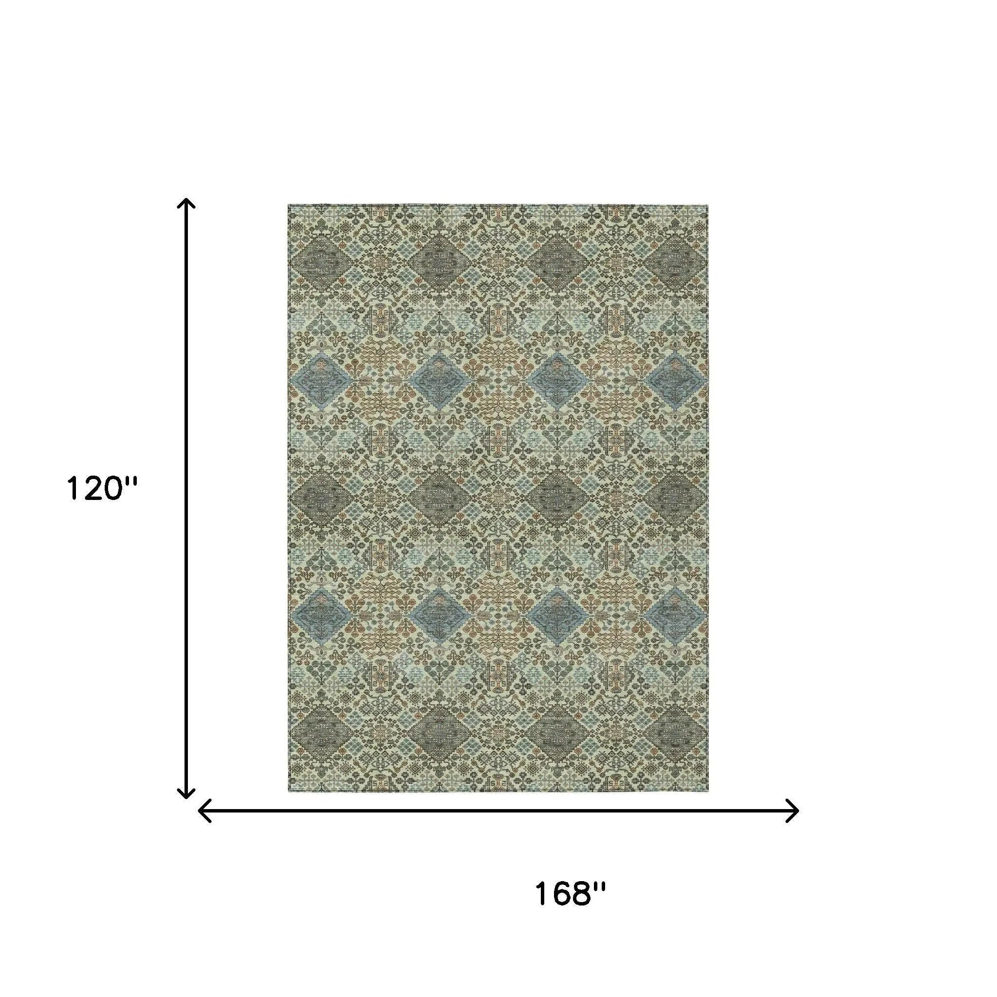 10' X 14' Green And Teal Blue Geometric Washable Indoor Outdoor Area Rug Homeroots Outdoor