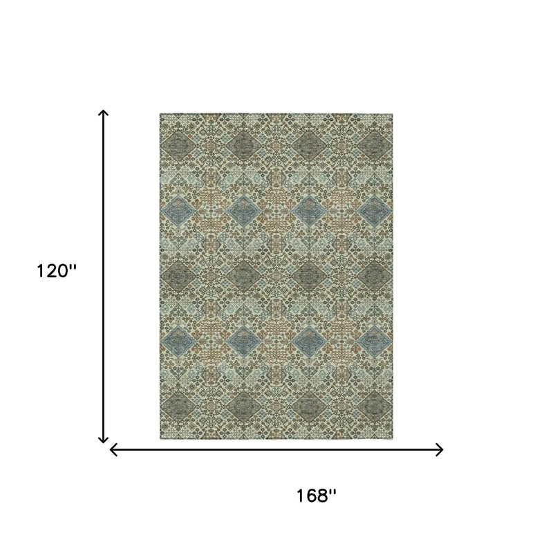 10' X 14' Green And Teal Blue Geometric Washable Indoor Outdoor Area Rug Homeroots Outdoor