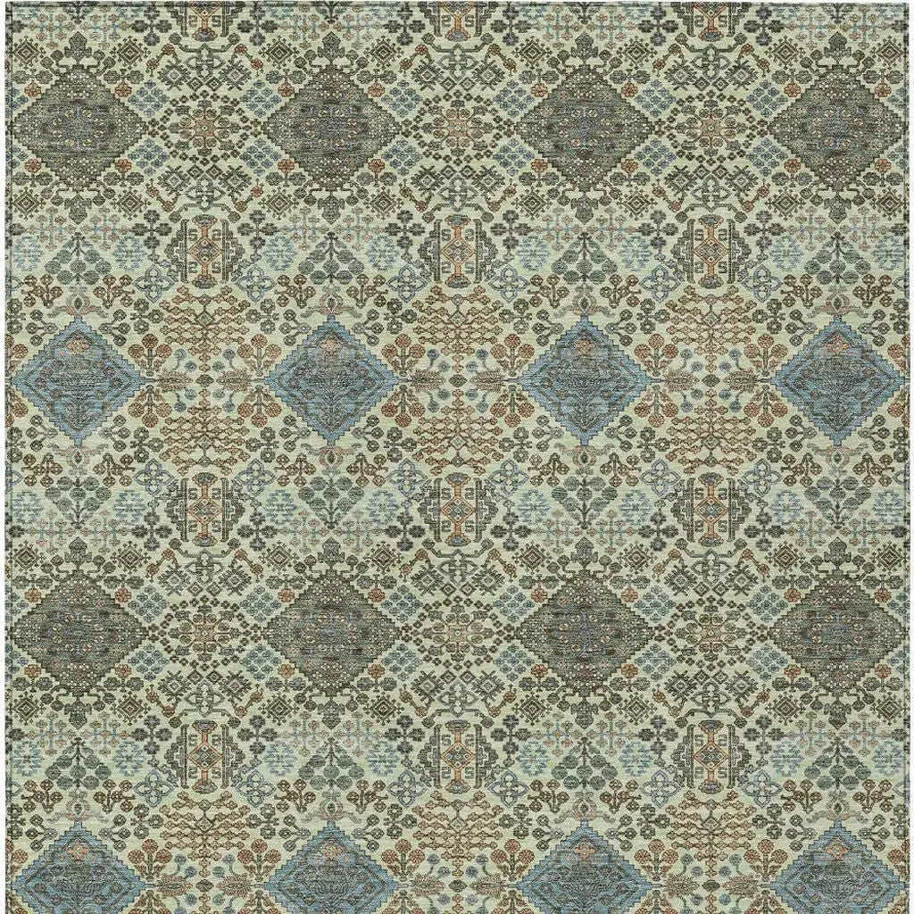 10' X 14' Green And Teal Blue Geometric Washable Indoor Outdoor Area Rug Homeroots Outdoor