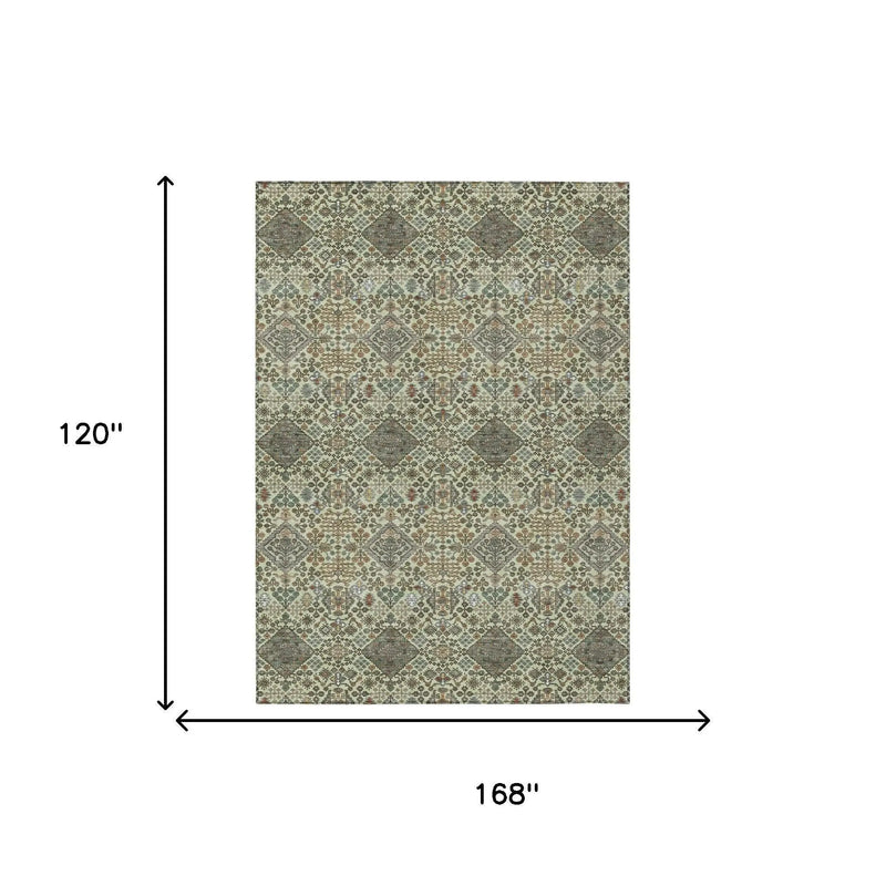 10' X 14' Green And Teal Blue Geometric Washable Indoor Outdoor Area Rug Homeroots Outdoor